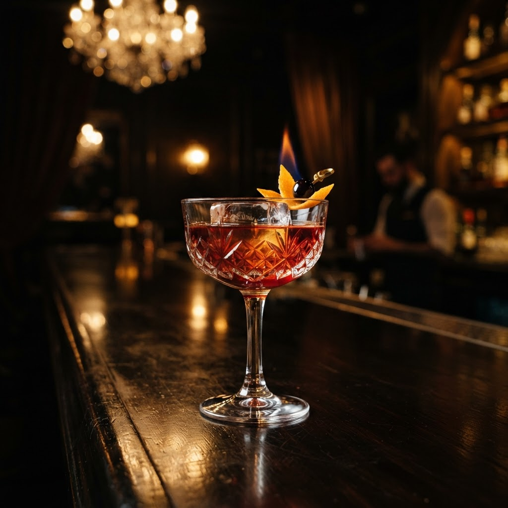 A rare handcrafted non-alcoholic beverage in a crystal coupe glass